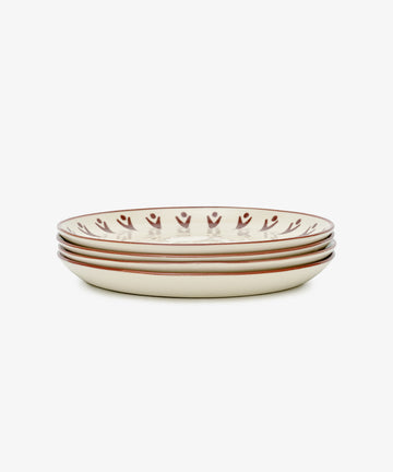 The Vito Dinner Plate, Set of 4, features a beige base with a brown rim pattern—perfect for everyday use and stylishly presented against a white background.