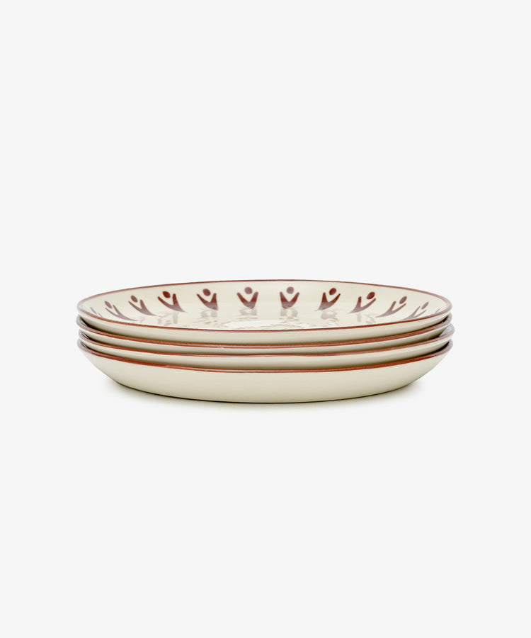 The Vito Dinner Plate, Set of 4, features a beige base with a brown rim pattern—perfect for everyday use and stylishly presented against a white background.