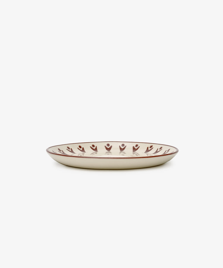 The Vito Small Plate, Set of 4 includes shallow, round ceramic plates with a beige base and brown rim pattern—ideal for everyday use and shown against a white background.