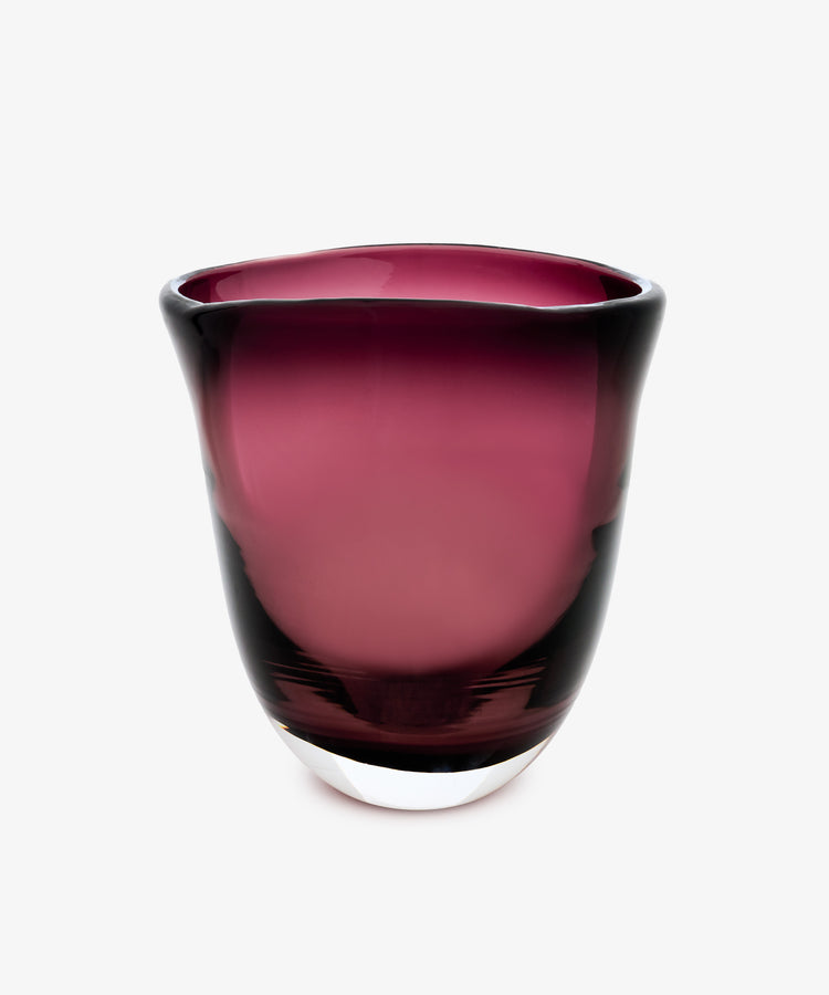 Aura Vase in translucent plum glass with a wide, flared opening and a rounded base.
