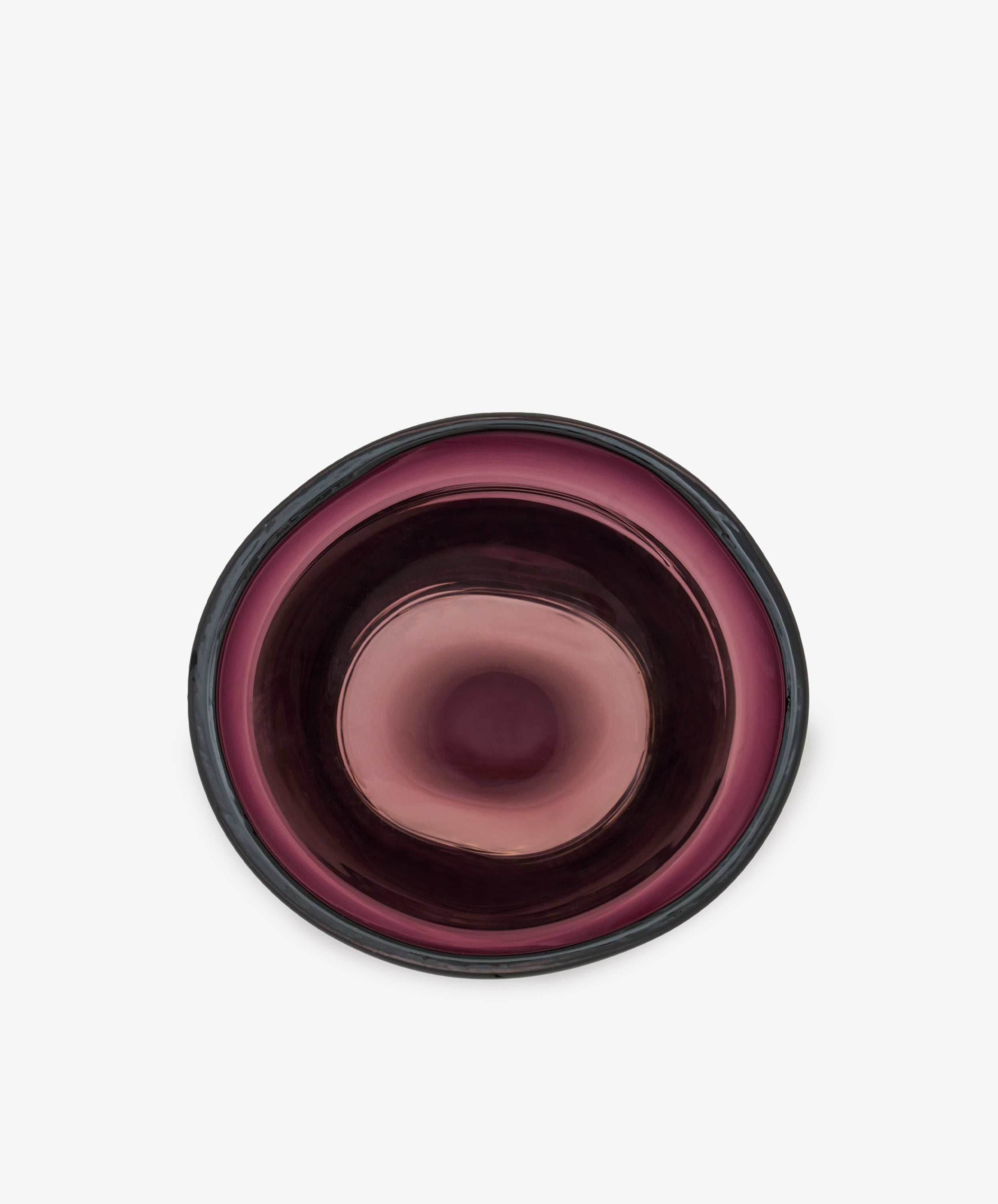 Top-down view of an Aura Vase, featuring a circular, plum glass design with a thick, rounded rim.