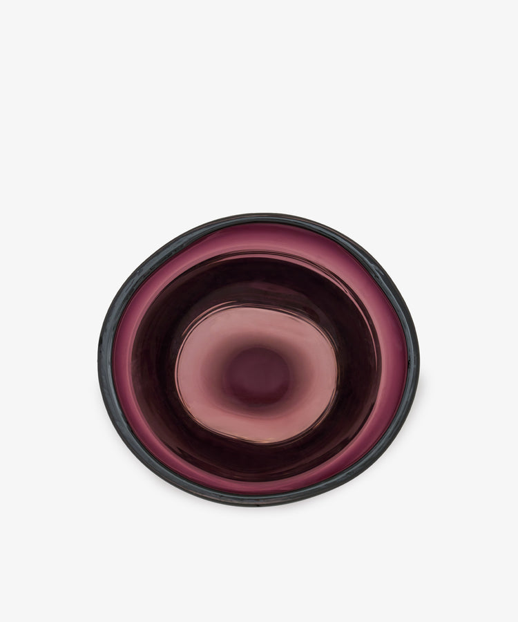Top-down view of an Aura Vase, featuring a circular, plum glass design with a thick, rounded rim.