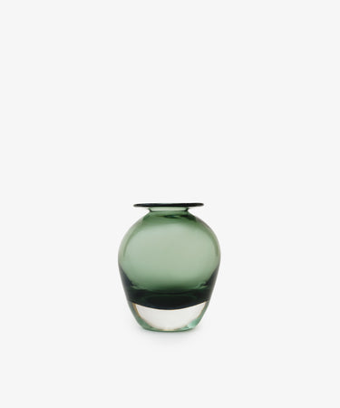 Gem Bud Vase. Smoky green urn-shaped vase in hand-blown glass, small size.