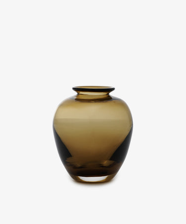 Gem Bud Vase. Olive brown urn-shaped vase in hand-blown glass, medium size.