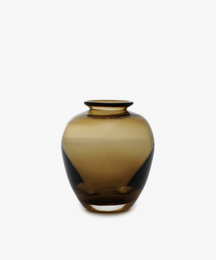 Gem Bud Vase. Olive brown urn-shaped vase in hand-blown glass, medium size.