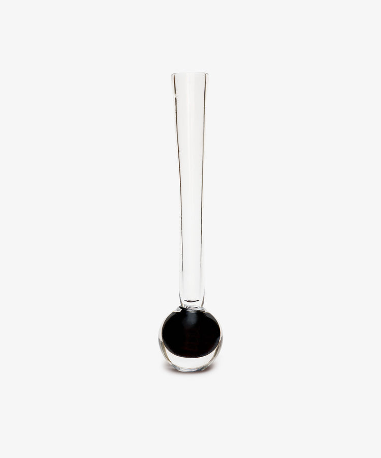 Pallino Bud Vase. Hand-blown glass with amber bulb bottom and long skinny neck.