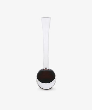 Pallino Bud Vase. Hand-blown glass with deep purple bulb bottom and long skinny neck.