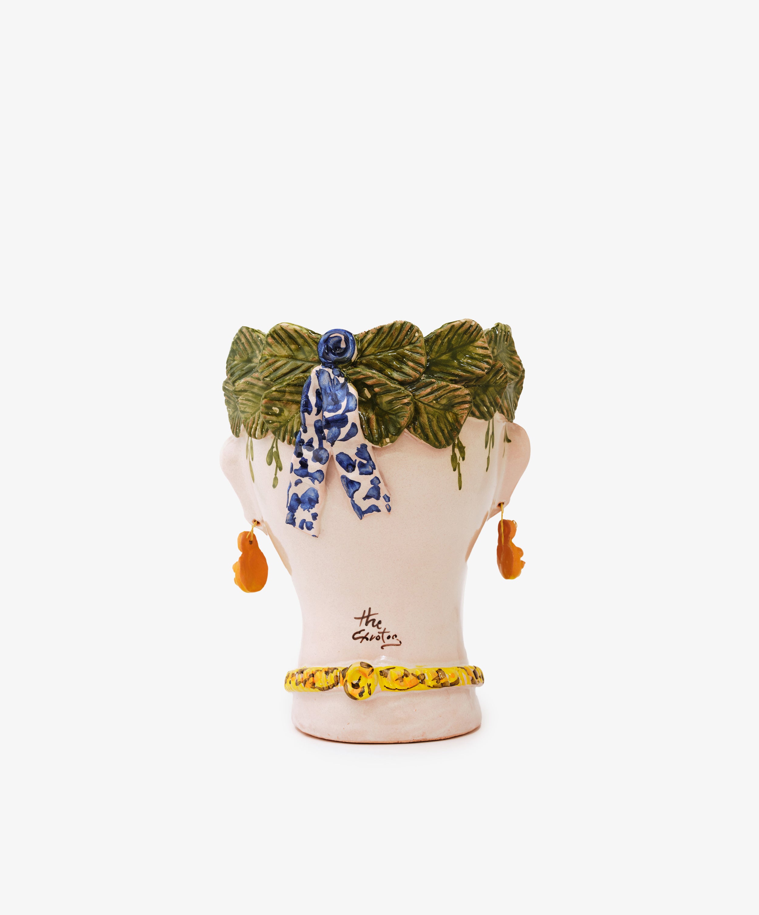 Testa di Moro, Cornelia by The Exvotos. Hand-painted glazed ceramic decorative head vessel, back view.