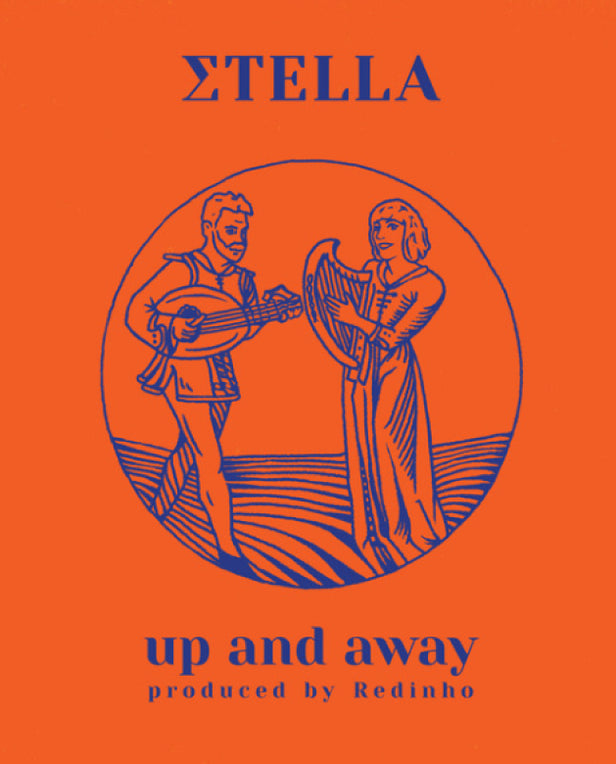 illustration of man and women playing music on orange backdrop