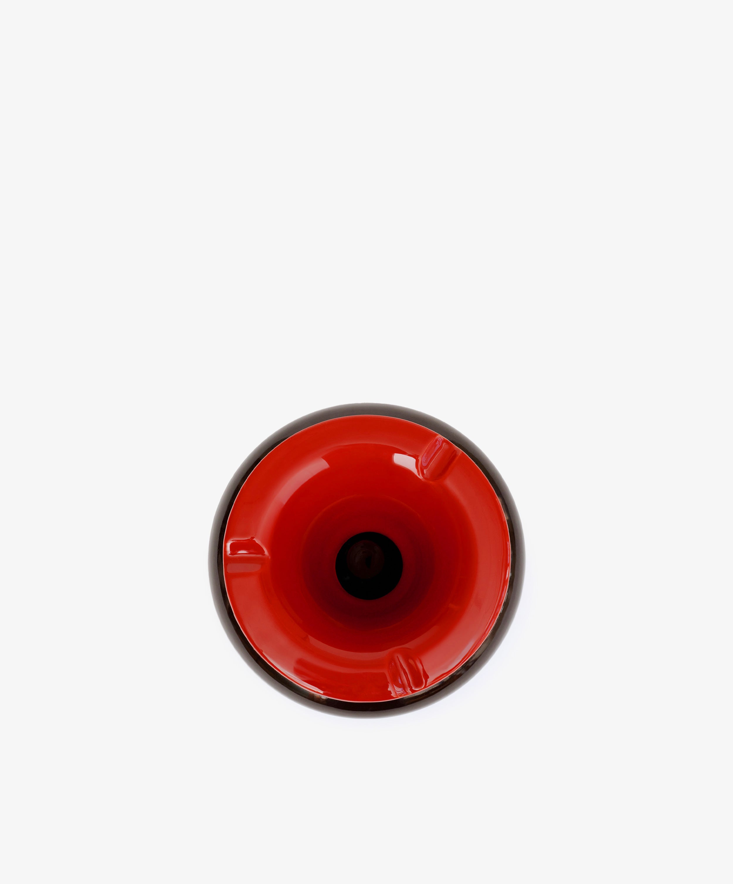 Top view of the Mix & Match Ashtray, a chunky handmade ceramic piece from Italy with three grooves, set on a plain white background.