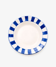 Julius Serving Platter. Image of blue striped ceramic platter. Front view.