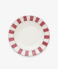 Julius Serving Platter. Burgundy stripes on white glazed ceramic.