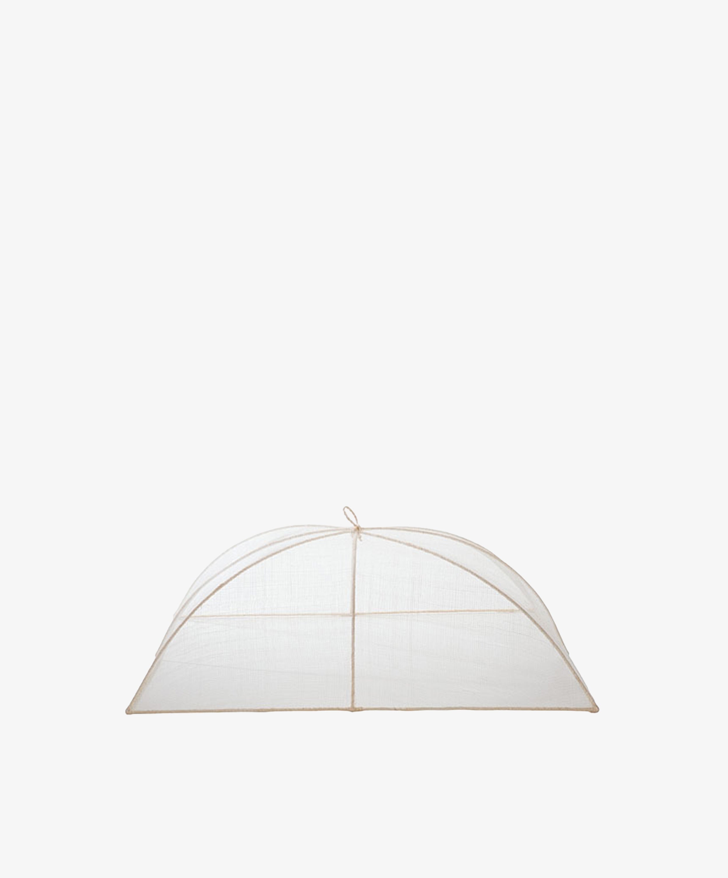 The Jacqueline Foodcover, made from natural abaca fiber in a translucent dome shape with a top loop, is displayed against a plain white background.