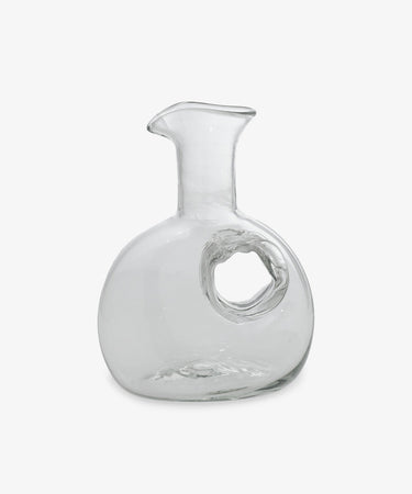 Almita Decanter. Small handblown glass sculptural decanter with imperfect, organic circular shape.