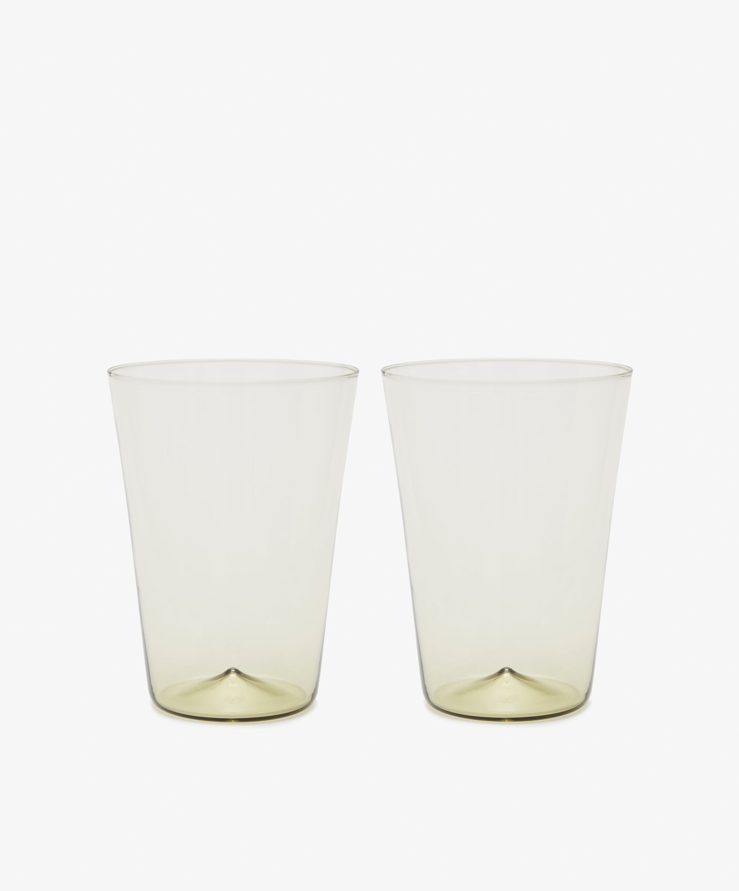 Marena Water Glass. Pair of stemless hand-blown glasses in smoke green.