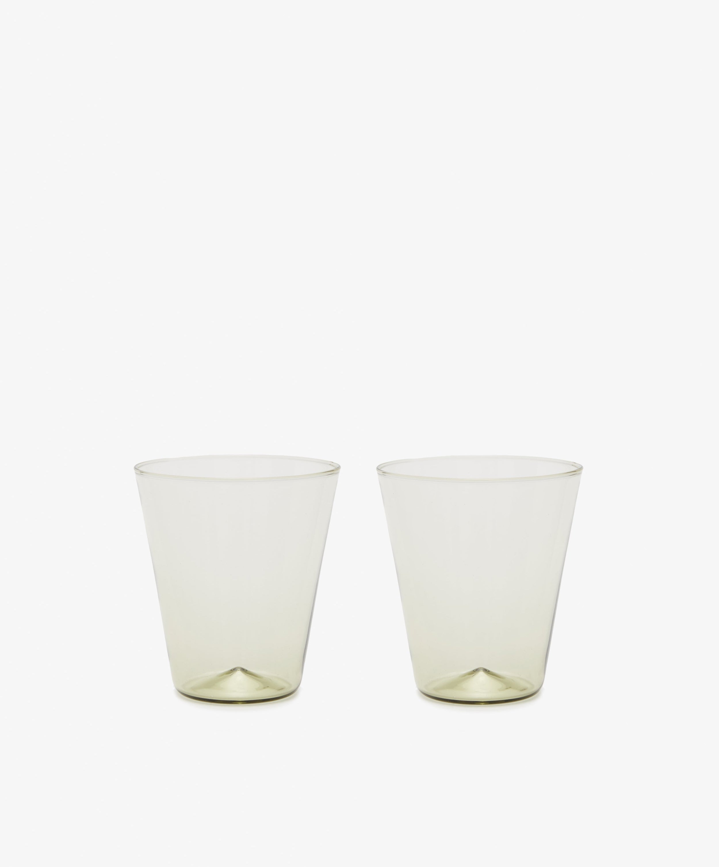 Marena White Wine Glass. Pair of stemless hand-blown glasses in smoke green.