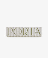 The Porta Soap Box Gift Set comes in a rectangular box with light gray and white vertical stripes, 