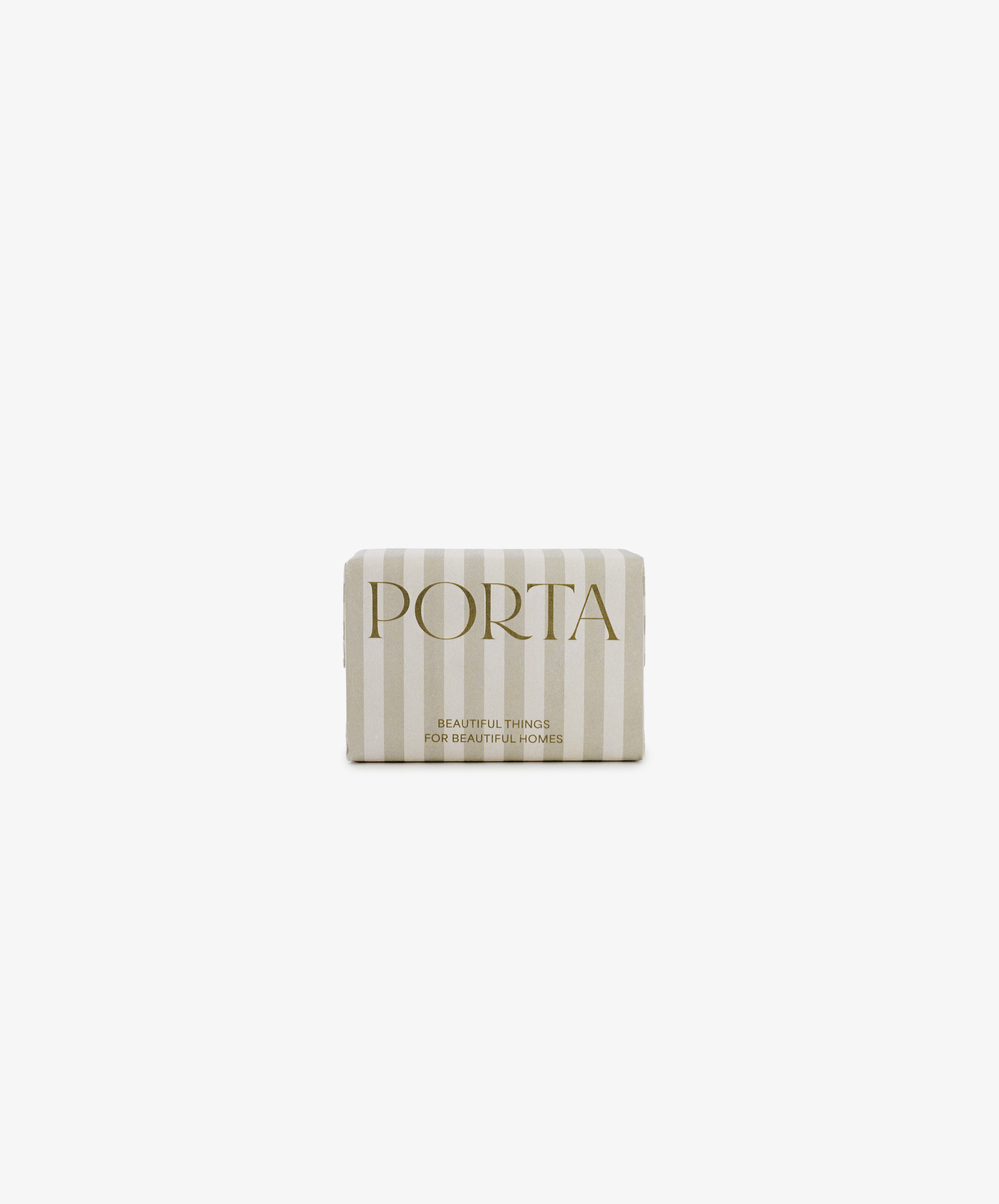 A rectangular wildflower-scented Porta Soap Box Gift Set, featuring beige and white stripes and 