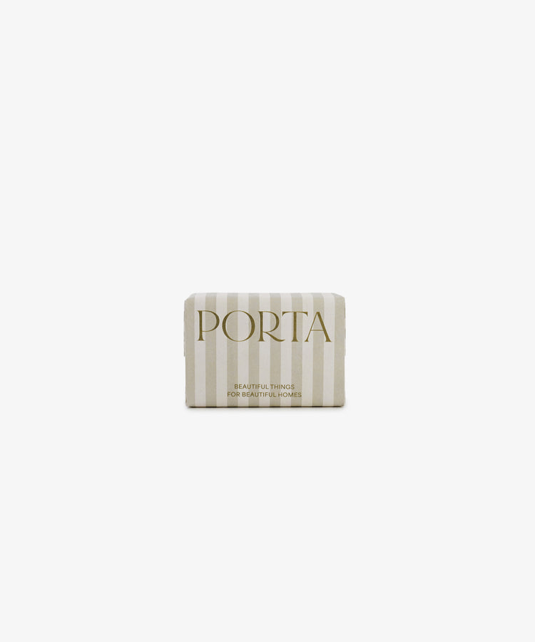 A rectangular wildflower-scented Porta Soap Box Gift Set, featuring beige and white stripes and 