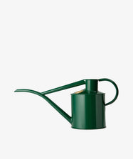 The Fazeley Flow Watering Can—a green metal can with a long spout and curved handle—offers precise watering for houseplants, shown against a plain white background.