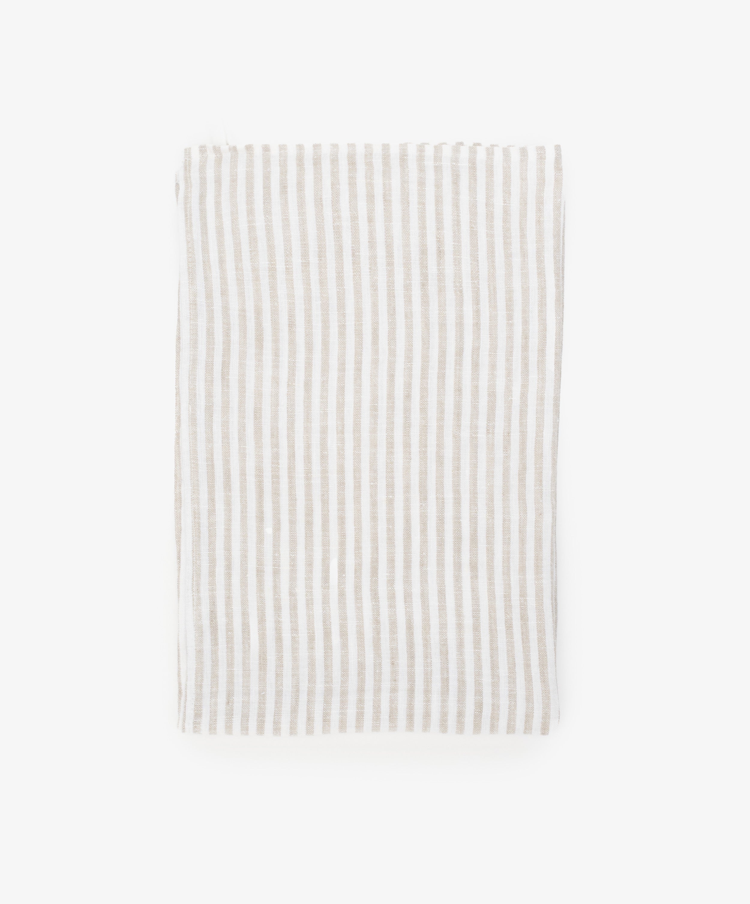 Vezzani Tea Towel. Rectangular cloth in natural and white striped linen.