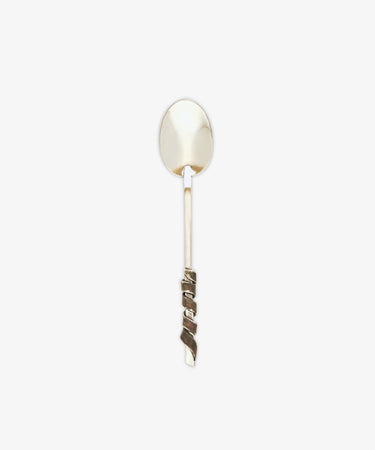 Heath Wagoner Ice Cream Spoon. Sterling silver spoon with handle in patina-d ribbon-wrapped silver.