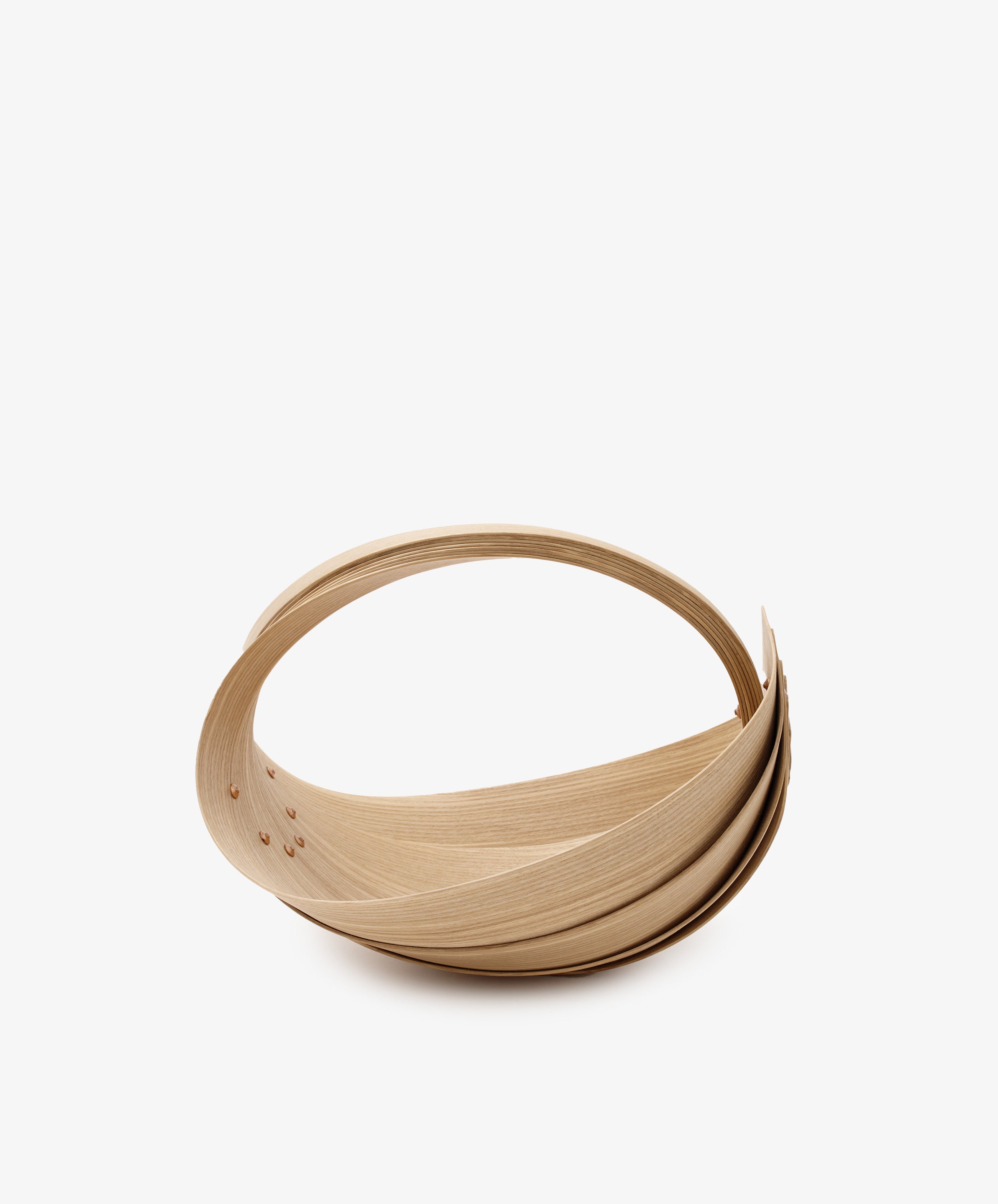 The Fern Trug by Jane Crisp. Bent light olive wood minimalist basket with rounded handle. 