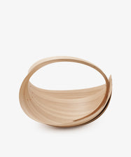 The Log Trug by Jane Crisp. Light olive wood minimalist sculptural basket with rounded handle.