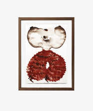 Hurly Whurly 1 by Kara Marshall. Watercolor on paper of abstract dancing cowboy in brown and red tones, framed in wood.