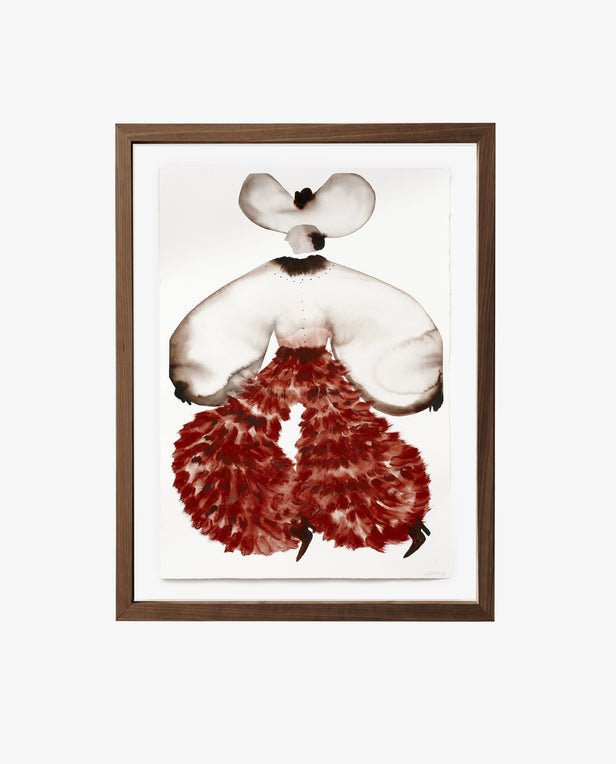 Framed artwork of a stylized mushroom with a brown frame on a white background