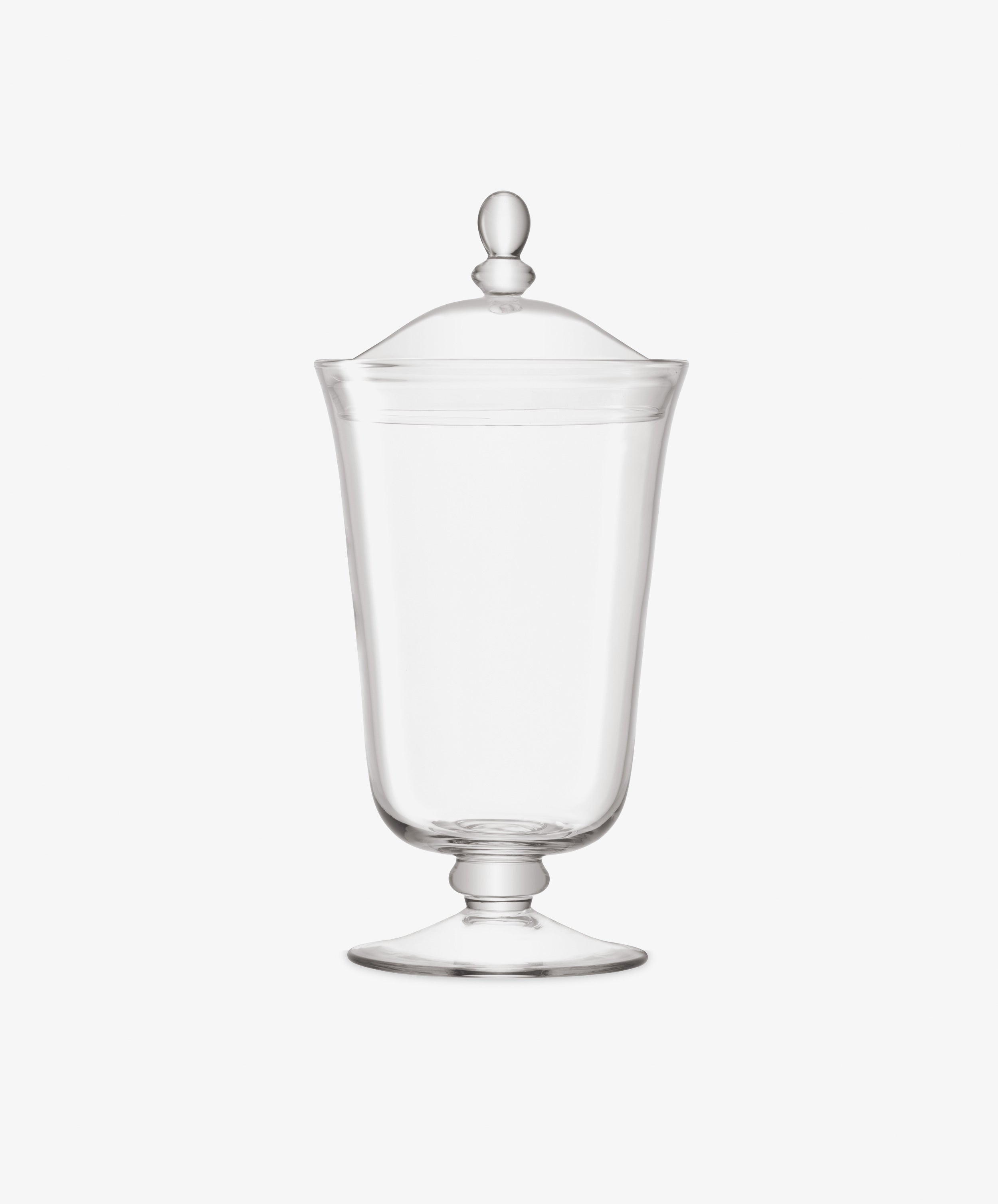 The Bonbon Jar features clear glass, a lid, and a pedestal base, shown against a plain white background.