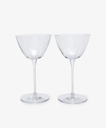 Tina Martini Glass. Pair of clear glass elegant, long-stemmed cocktail glasses.