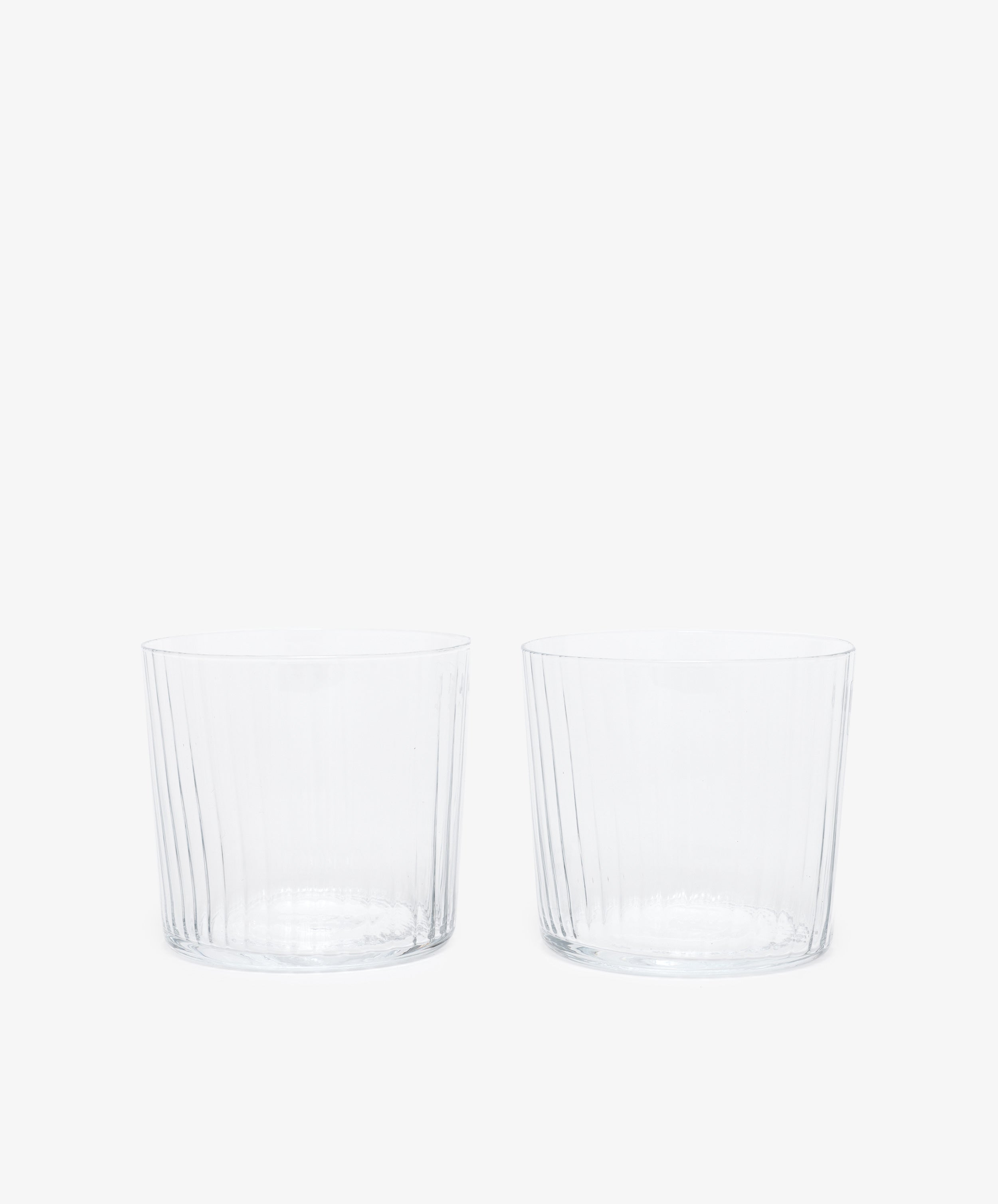 Teo Ridged Tumbler. Pair of clear ribbed tumbler glasses.