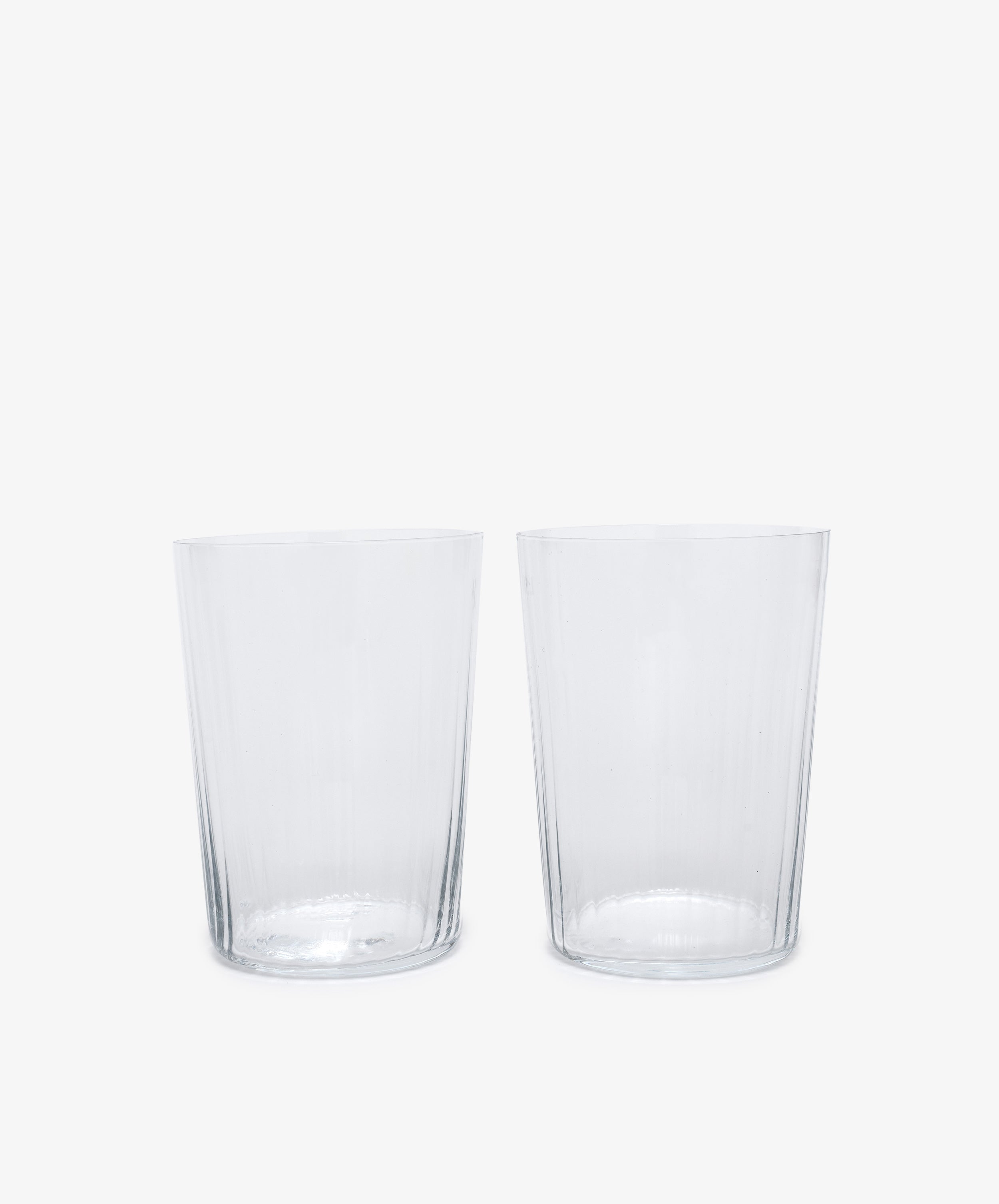 Teo Ridged Water Glass. Pair of clear ribbed taller glasses. 