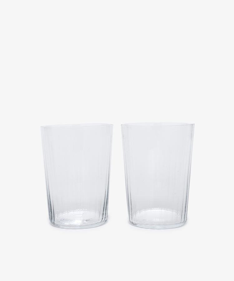 Teo Ridged Water Glass. Pair of clear ribbed taller glasses. 