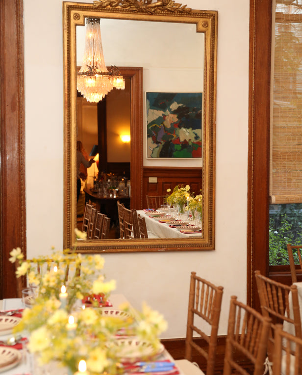 ornate mirror in dining room