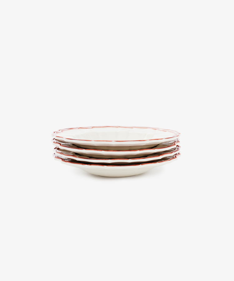 A set of four Eva Melamine Bowls, arranged against a plain white background, offers Italian-inspired practicality—ideal for enhancing your outdoor living dining set.