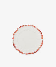 Set of 4 Eva Melamine Small Plates featuring a scalloped edge and red-orange rim, inspired by classic durable red trim styles, shown on a plain white background.