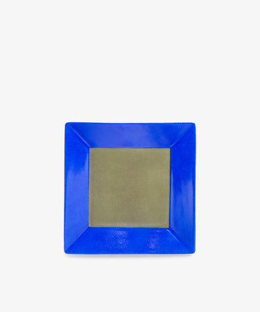 Josephine Decorative Tray by Matilde Argiolas. Square painted porcelain in blue and olive green.