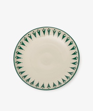 The Vito Serving Platter is a handmade round ceramic plate with a cream center and green geometric rim—unique serveware and a thoughtful gift for any occasion.