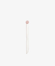 A minimalist, handcrafted Letter Opener with a wavy white and silver-plated blade and a round pink quartz-inspired handle, showcased against a plain white background.