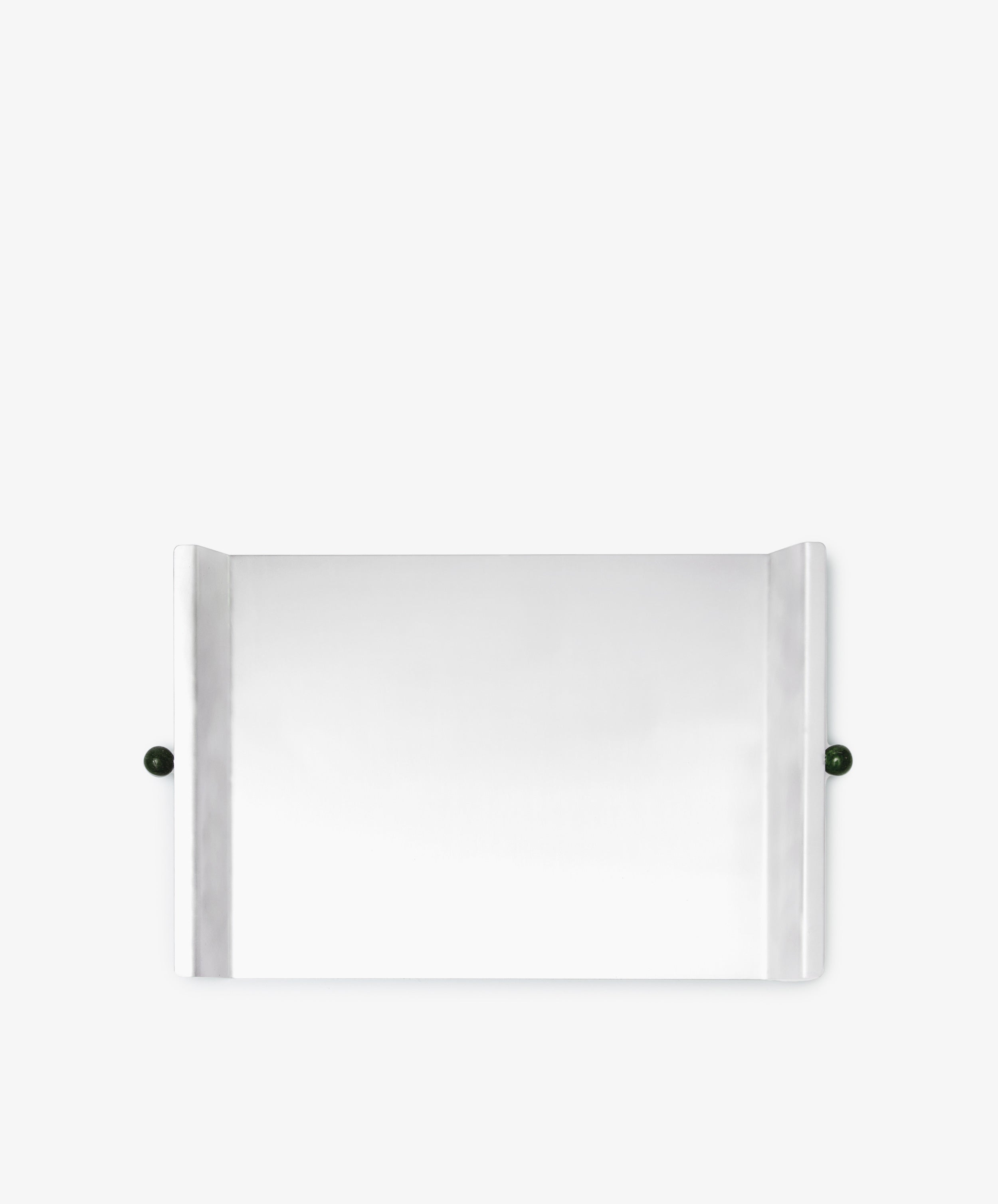 Roberta Serving Tray with slightly angled side edges and two small dark round knobs on each side, showcasing a minimal design, set against a plain white background.