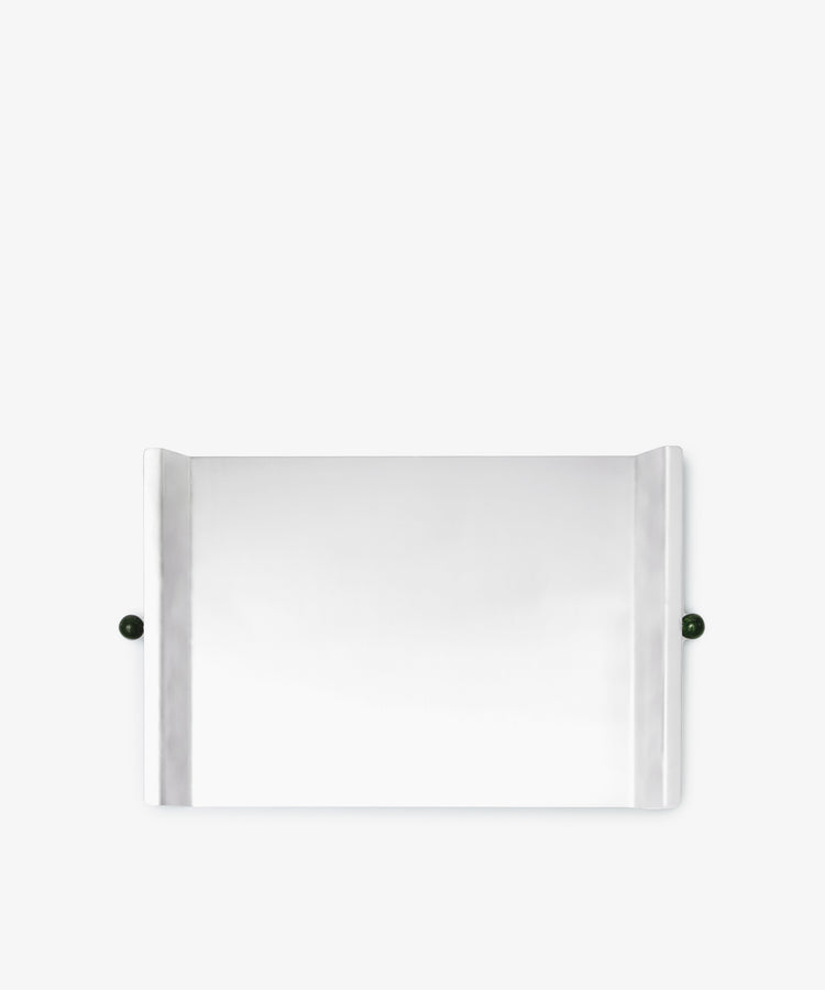 Roberta Serving Tray with slightly angled side edges and two small dark round knobs on each side, showcasing a minimal design, set against a plain white background.