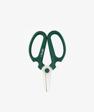 The Sakagen Flower Scissors, featuring green handles and stainless steel blades, are perfect for trimming stems and are shown on a plain white background.