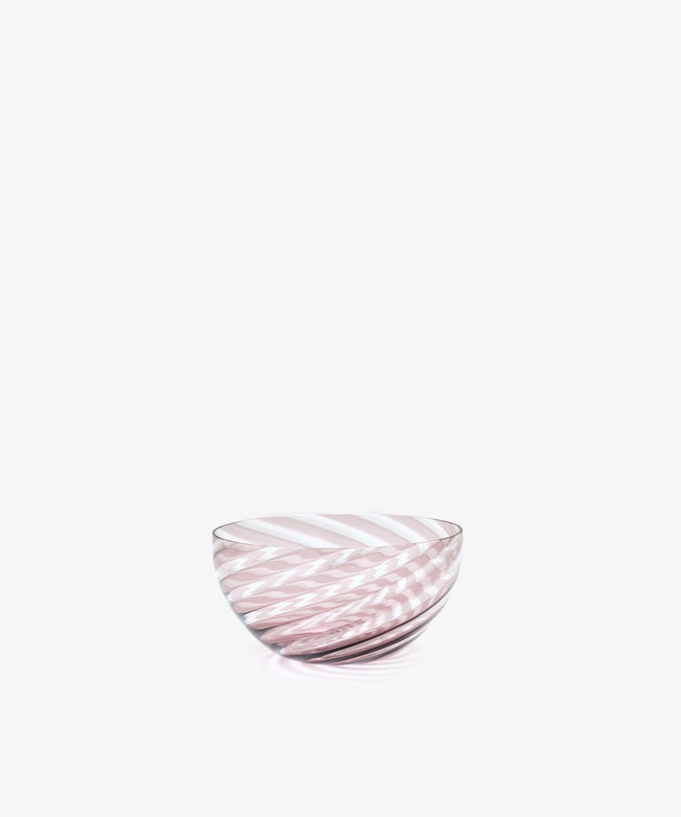 Louisa Snack Bowl. Murano glass bowl with diagonal purple striping.