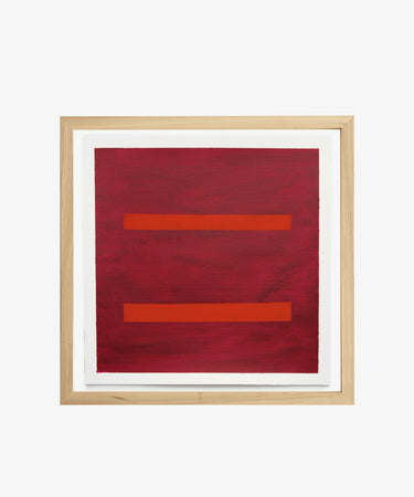 Magnetic Color Field by Nat Sly. Abstract acrylic on square paper in maroon and red, framed in wood.