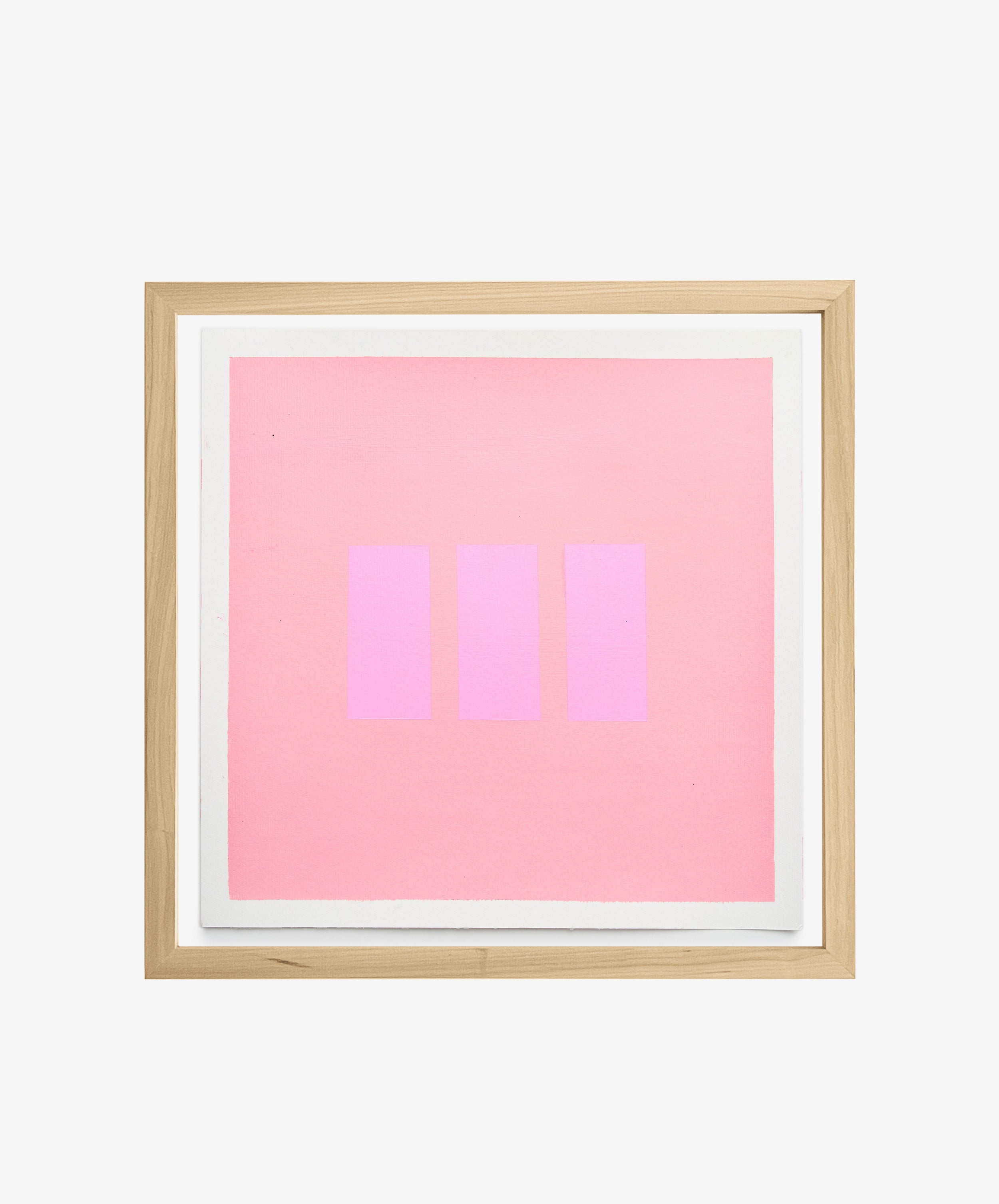 Magnetic Color Field by Nat Sly. Abstract acrylic on square paper in pink on pink, framed in wood.