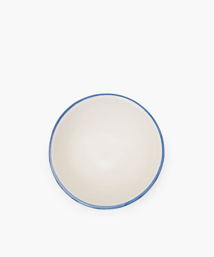 Set of 4 Jorge Cereal Bowls—round, white ceramic with a thin blue rim—shown from above on a plain white background.