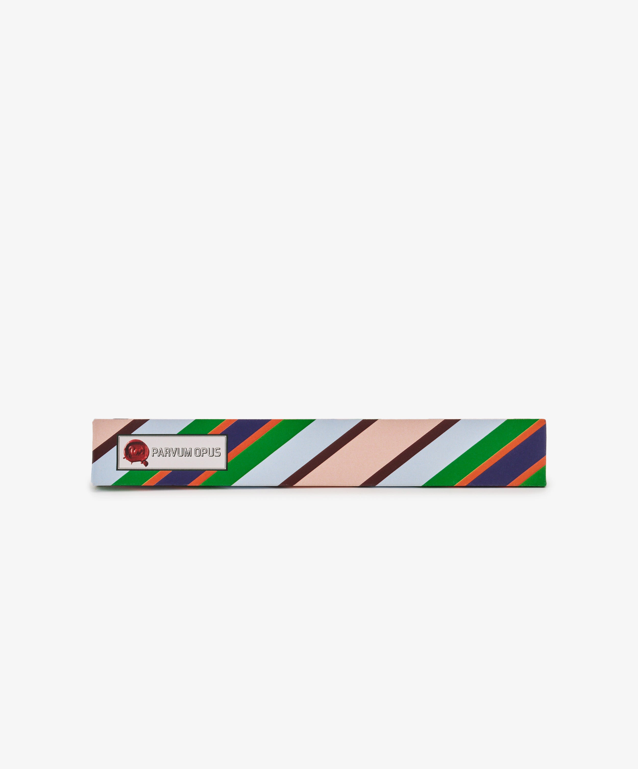 Rectangular box with diagonal stripes in pink, brown, green, blue, and orange—reminiscent of hand-marbled paper—featuring a red logo and Pencil Kit label on the left.