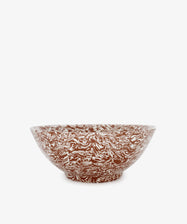 The Celine Salad Bowl is a handmade piece featuring brown and white marbled patterns, beautifully displayed against a plain white background.